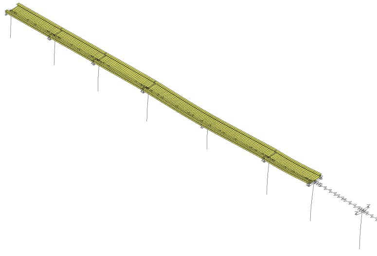 LUSAS 인터랙티브 모달 동역학 해석의 전형적인 변형된 교량 플롯.