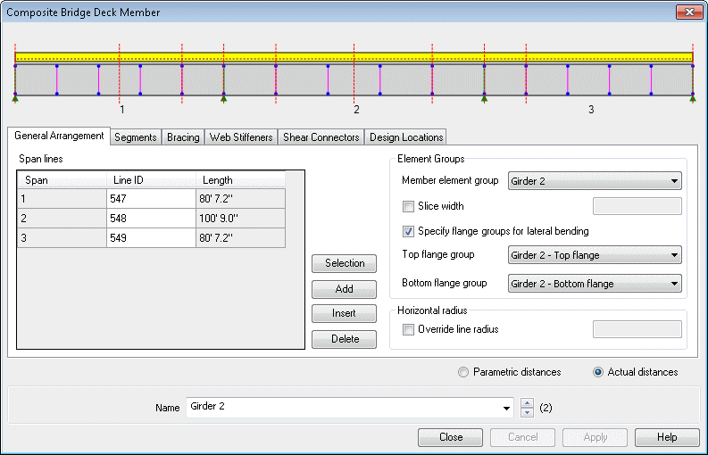 복합 교량 바닥 설계 부재 대화상자