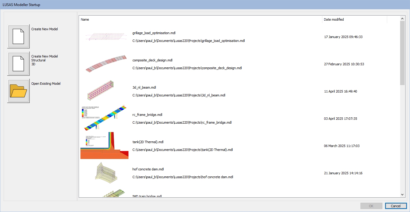 모델러 시작 대화상자